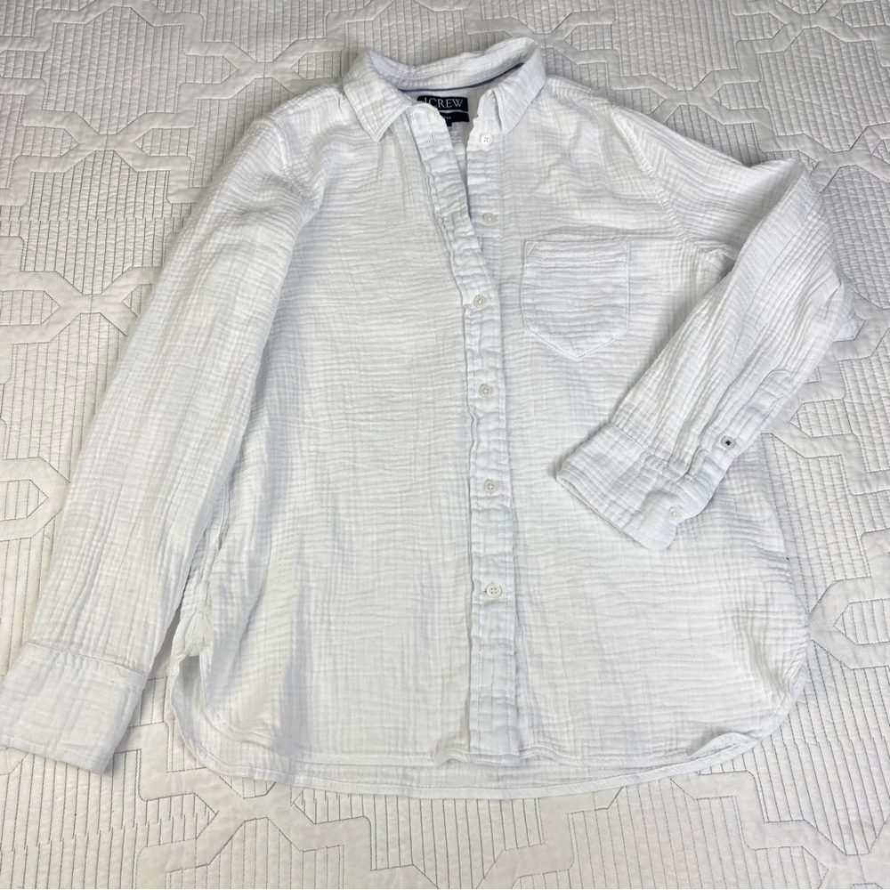 J.Crew Women’s Double Gauze Shirt Classic Fit White Sz 4 100% Cotton